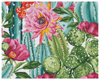 Diamond Art Kaktus m/blomster lærred 40 x 50 cm