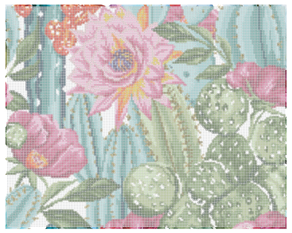 Diamond Art Kaktus m/blomster lærred 40 x 50 cm