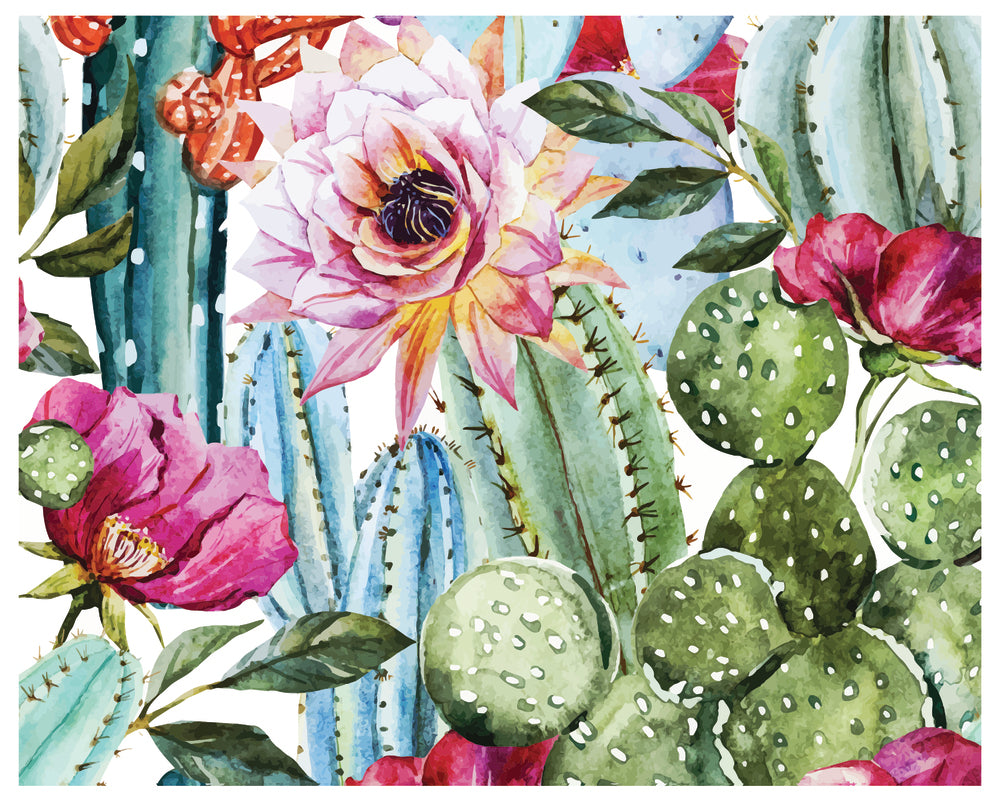 Diamond Art Kaktus m/blomster lærred 40 x 50 cm