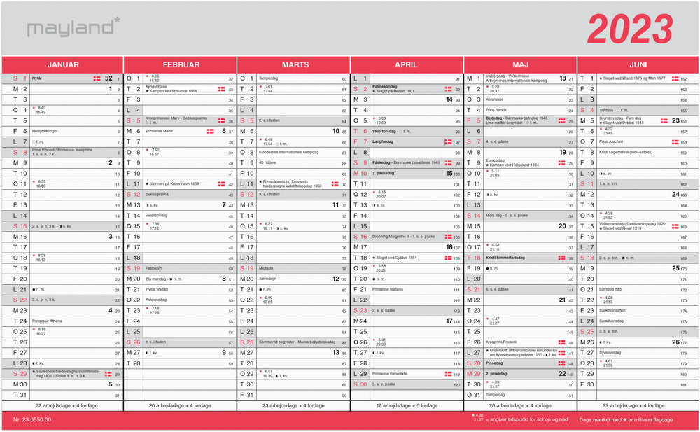Kontorkalender m/flagdage 2023