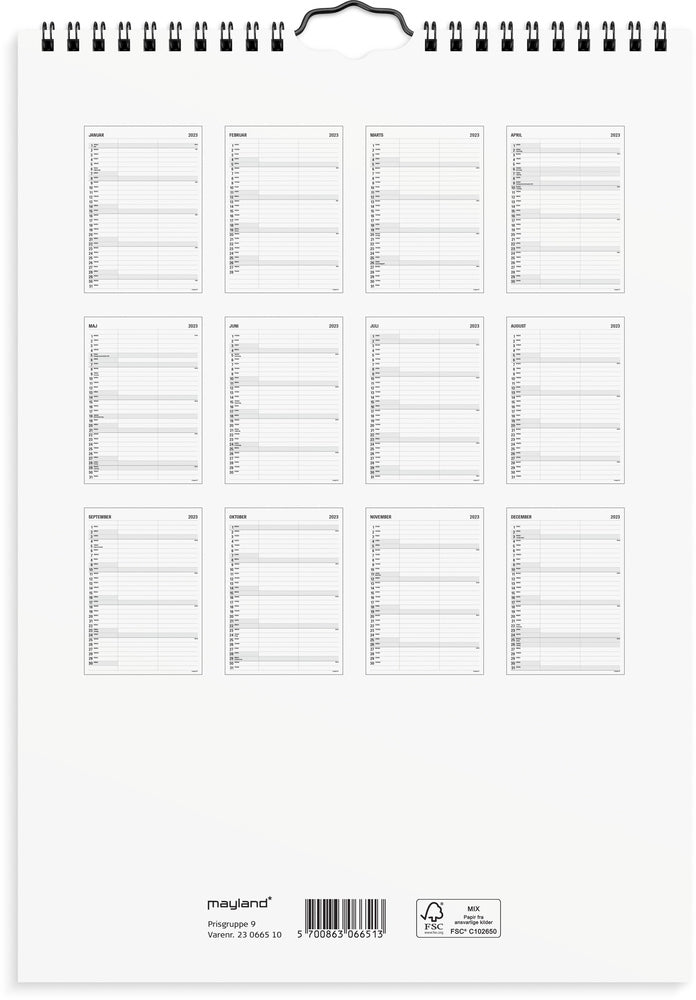 Familiekalender sort/hvid 2 kol