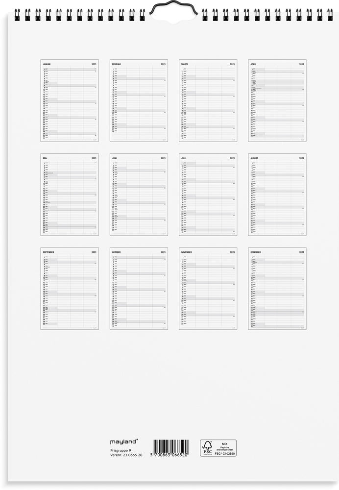 Familiekalender sort/hvid 2023