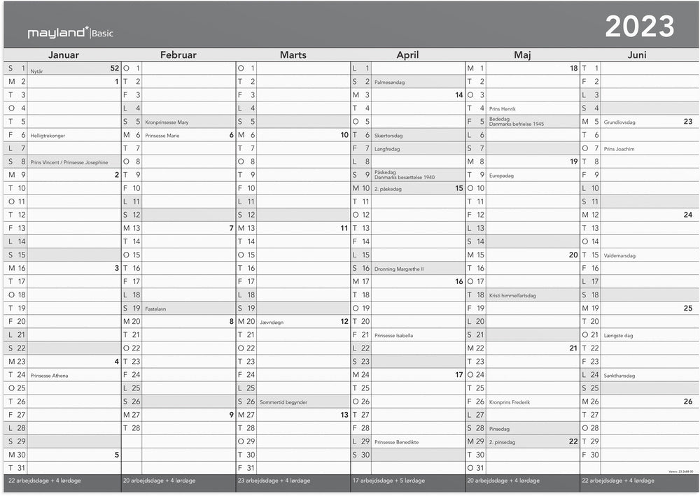 Kontorkalender m/whiteboard 2023
