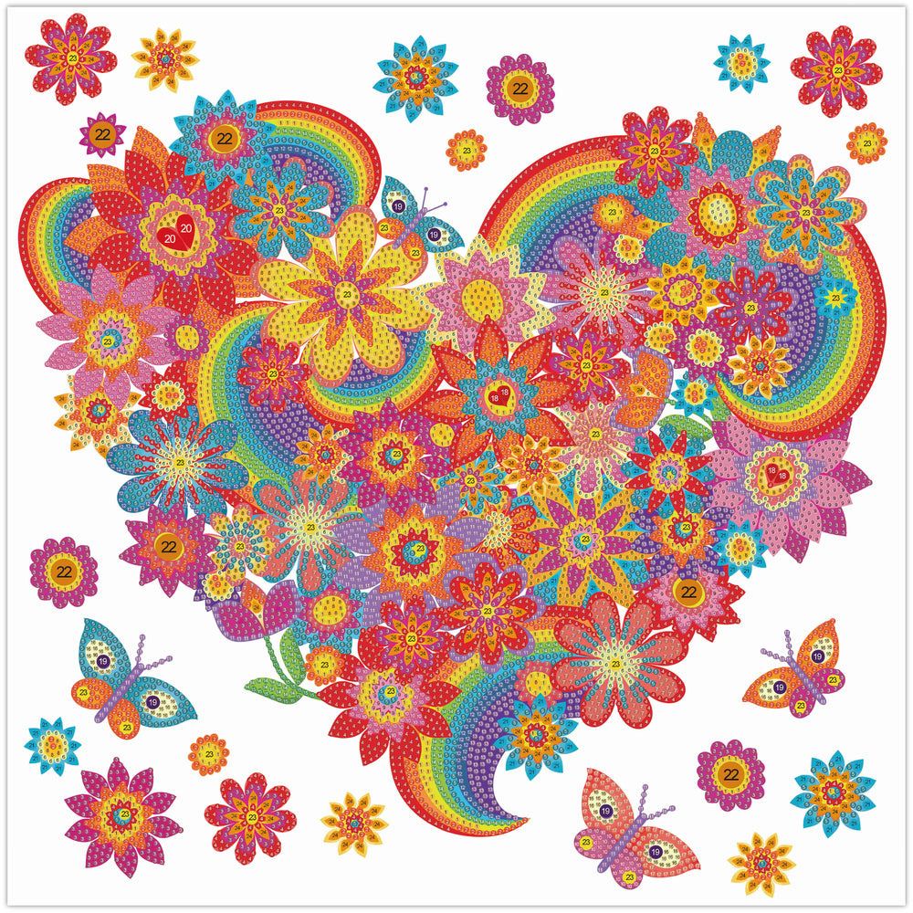 Diamond Art MIX blomsterhjerte 40 x 40 cm