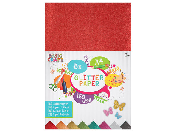 Glitterpapir A4 - 8 ark, 150 gram