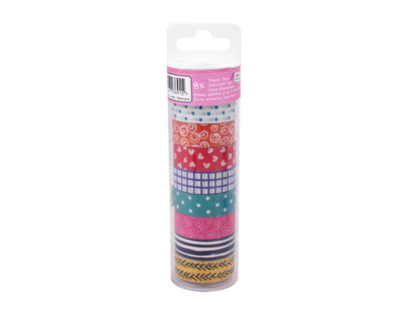 Washi tape - Mønster, 8 stk i rør