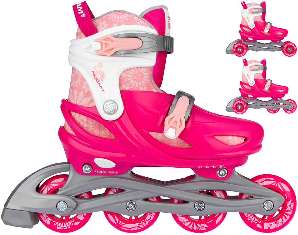 3 i 1 inline/rulleskøjte str. 25-28 hvid/pink