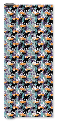 Bogbind/gavepapir dino roar grøn/lilla 70 cm x 2 m 80 g