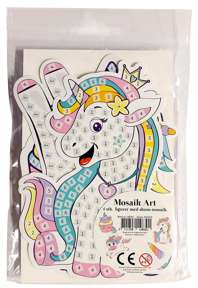 Mosaic Art Unicorn tema 4 stk.