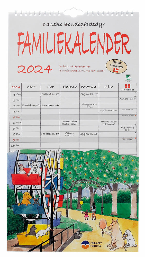 Familiekalender 2024 dyr 5 personer