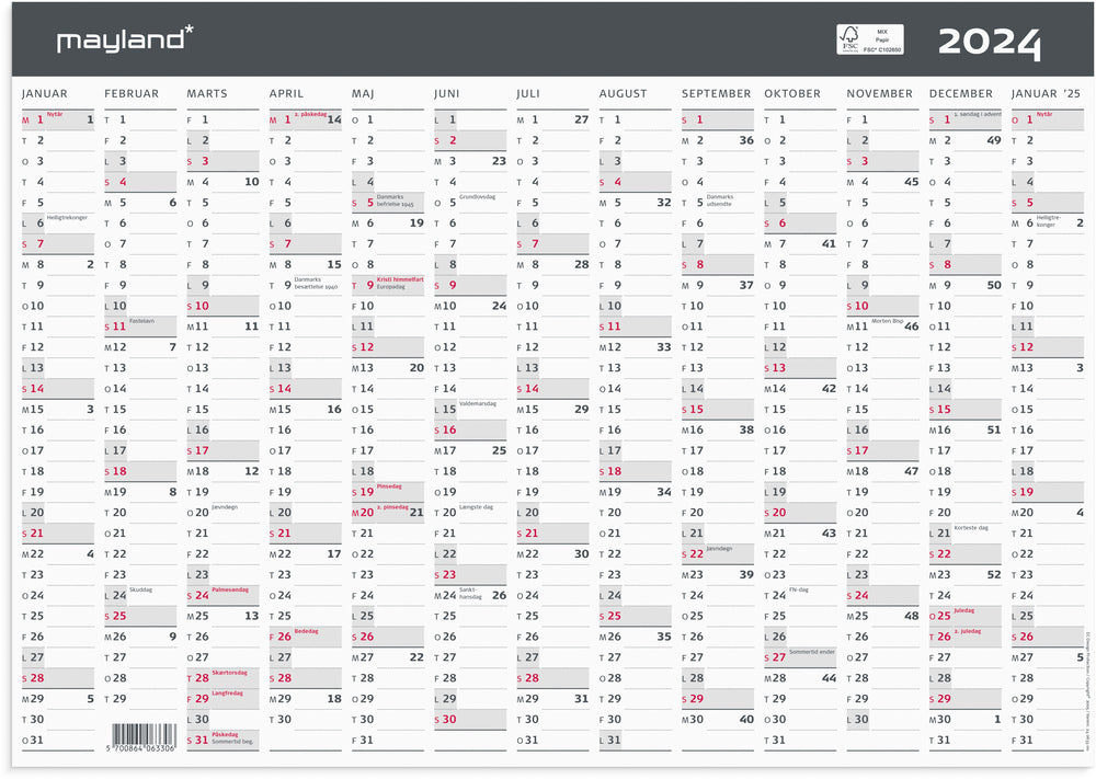 Kalender 2024 A3 1x13 måneder