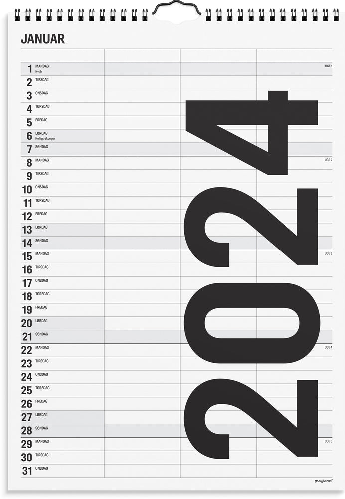 Kalender 2024 sort/hvid 2 kol