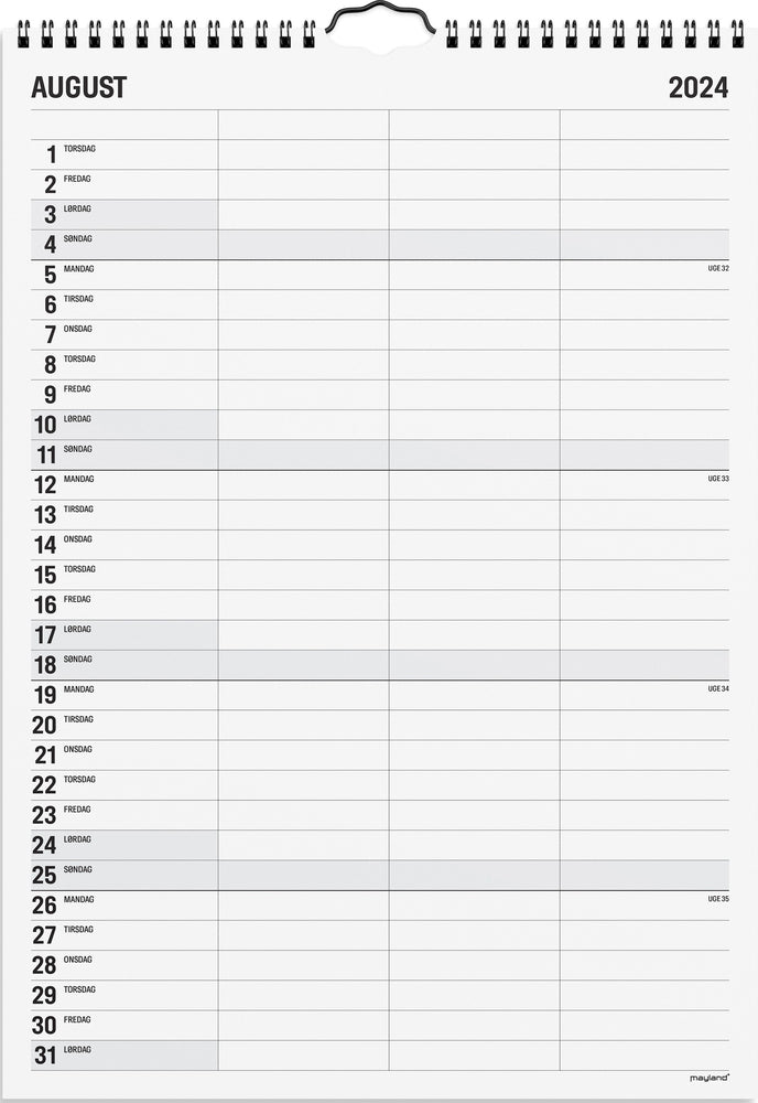 Kalender 2024 sort/hvid 3 kol