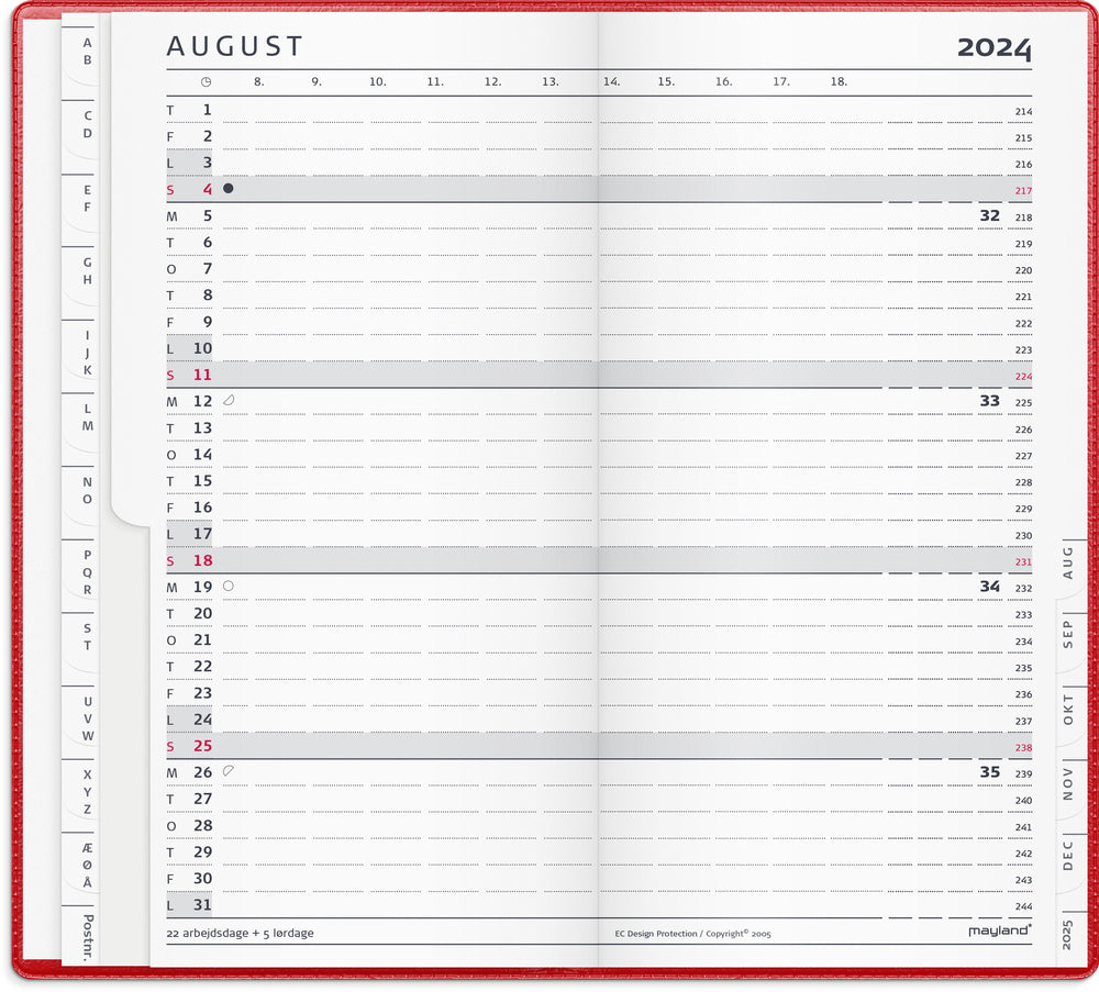 Index planner 2024 måned rød