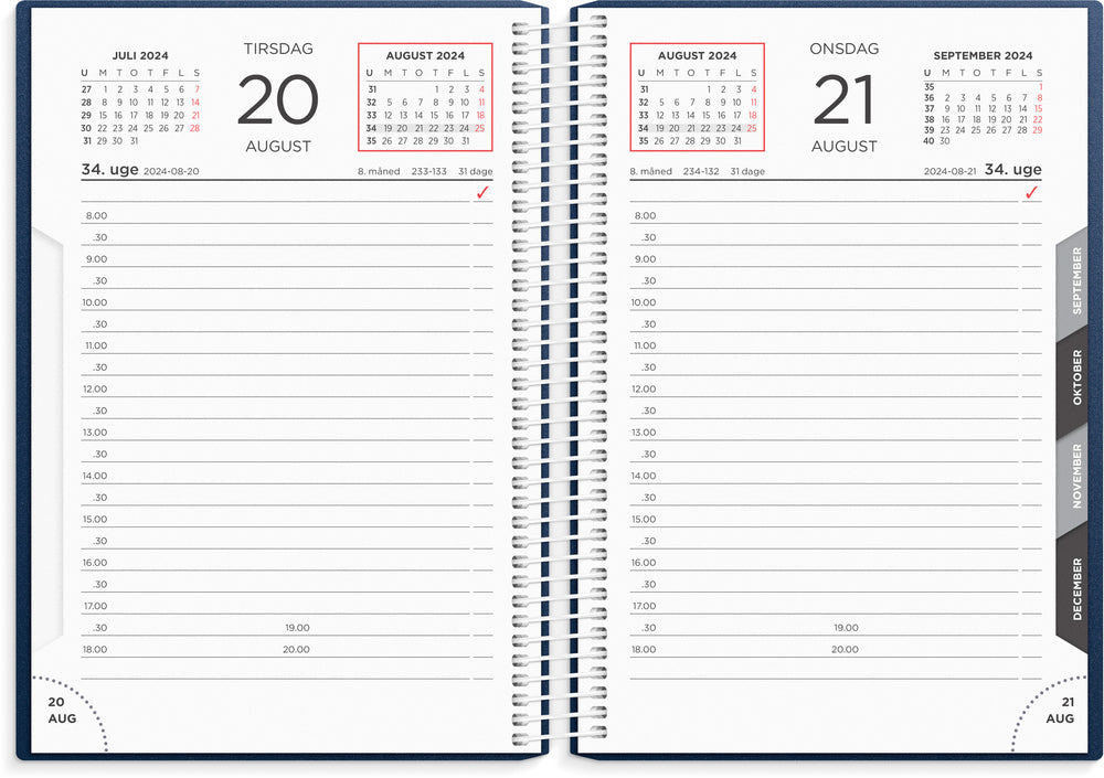 Kalender 2024 klassisk dag blå