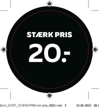 Bogetiket stærk pris 20,- sort ø55mm /100 stk