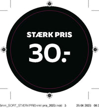Bogetiket stærk pris 30,- sort ø55mm /100 stk