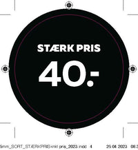 Bogetiket stærk pris 40,- sort ø55mm /100 stk