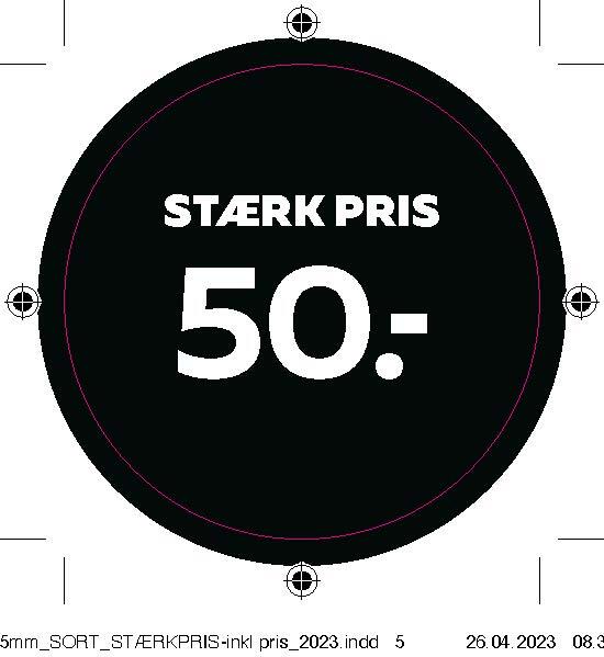 Bogetiket stærk pris 50,- sort ø55mm /100 stk
