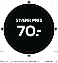 Bogetiket stærk pris 70,- sort ø55mm /100 stk