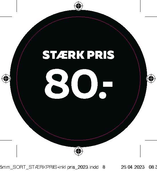 Bogetiket stærk pris 80,- sort ø55mm /100 stk