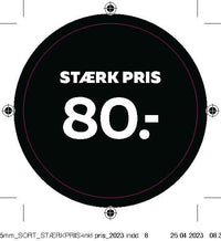 Bogetiket stærk pris 80,- sort ø55mm /100 stk