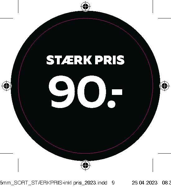 Bogetiket stærk pris 90,- sort ø55mm /100 stk