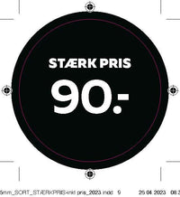 Bogetiket stærk pris 90,- sort ø55mm /100 stk