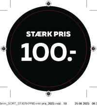 Bogetiket stærk pris 100,- sort ø55mm /100 stk