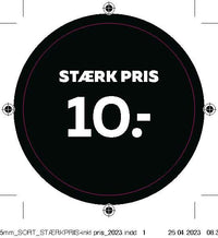 Bogetiket stærk pris 10,- sort ø55mm /100 stk