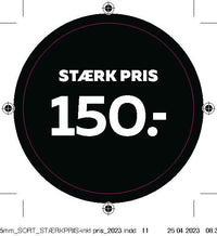 Bogetiket stærk pris 150,- sort ø55mm /100 stk