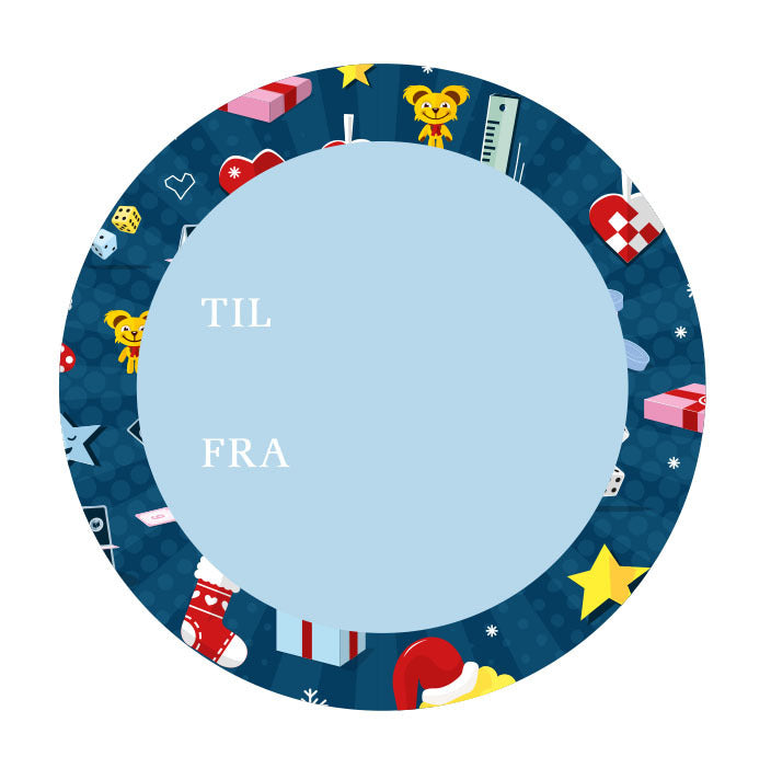 Gavemærke til/fra jul stickers blå højtlæs figur rl a 500stk