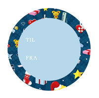 Gavemærke til/fra jul stickers blå højtlæs figur rl a 500stk