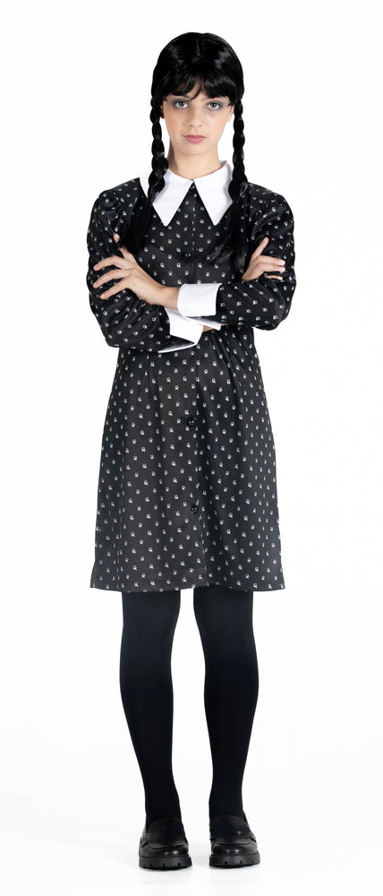 Wednesday' Addams kostume med paryk str. 152 cm
