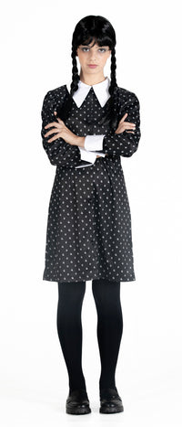 Wednesday' Addams kostume med paryk str. 152 cm