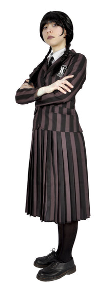 Wednesday Addams nevermore academy kostume med paryk str. 140 cm