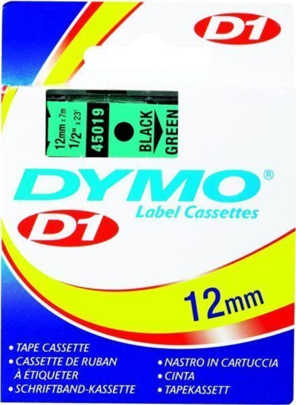 Dymo d1 tape 12mm 7m sort/grøn