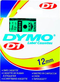 Dymo d1 tape 12mm 7m sort/grøn