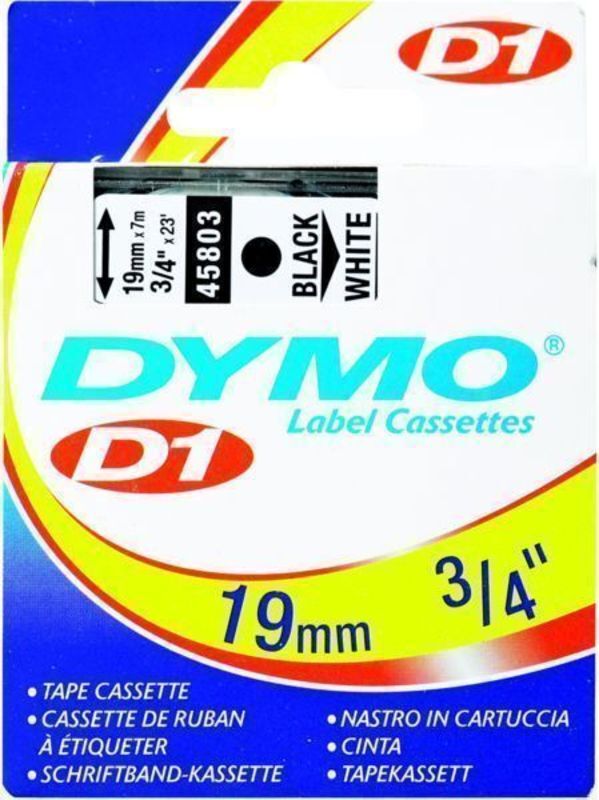 Dymo d1 tape 19mm 7m sort/hvid