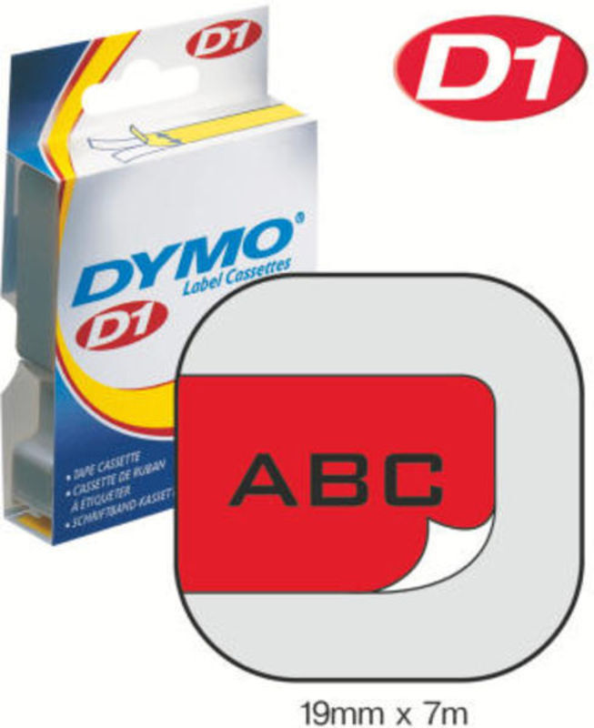 Dymo d1 tape 19mm 7m sort/rød