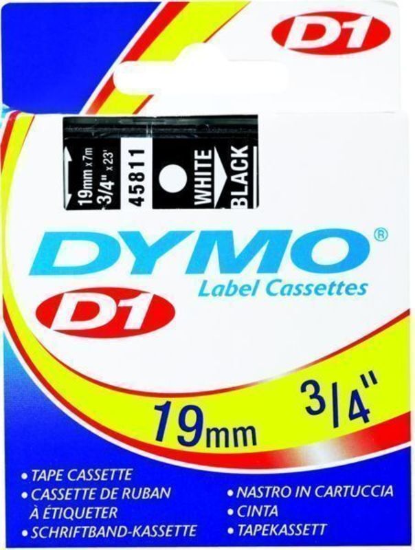 Dymo d1 tape 19mm 7m hvid/sort