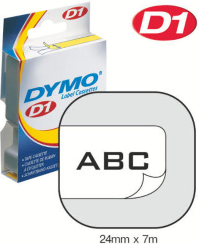 Dymo d1 tape 24mm 7m sort/hvid