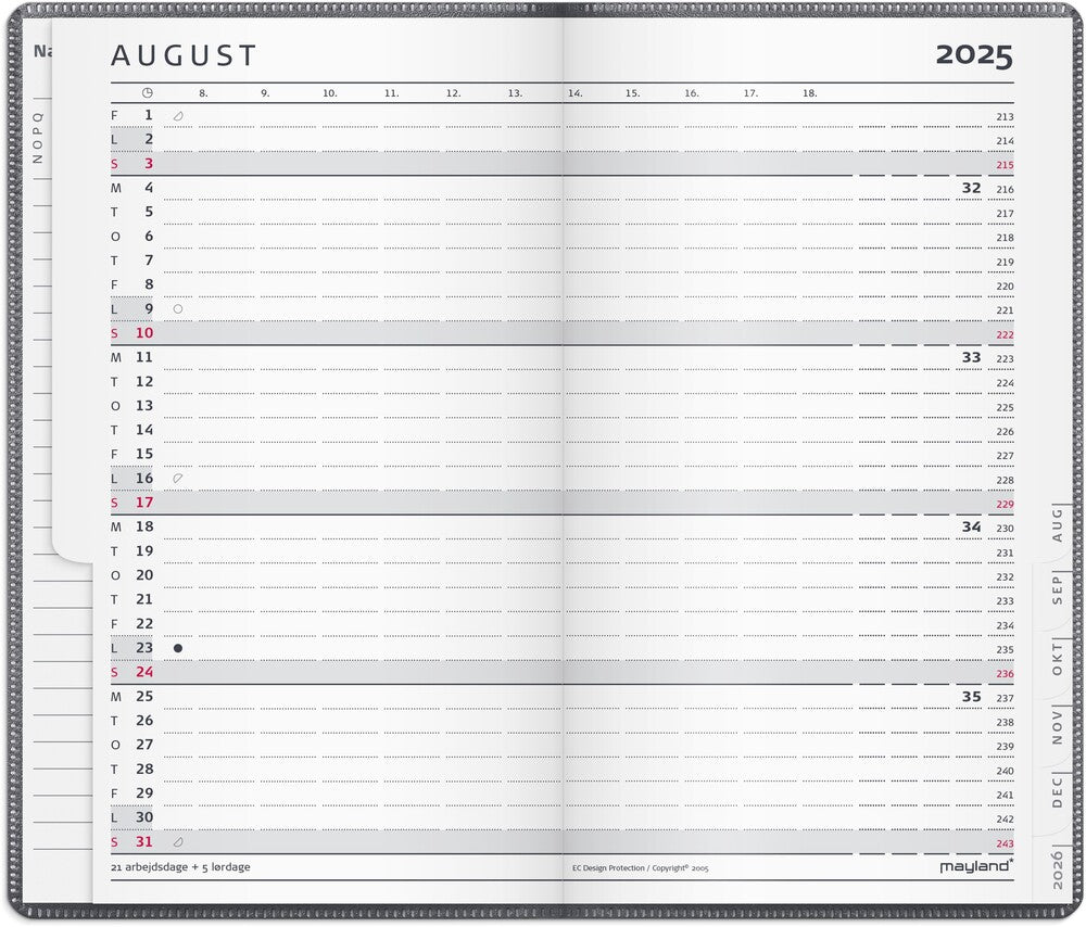 Mayland Index planner mini 202 pp mørk grå