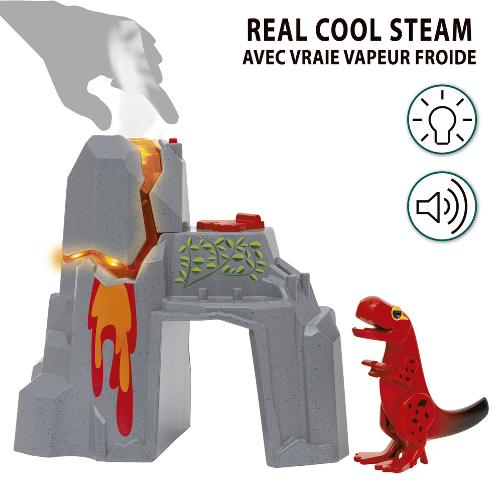 Aktiv vulkan med dinosaurer