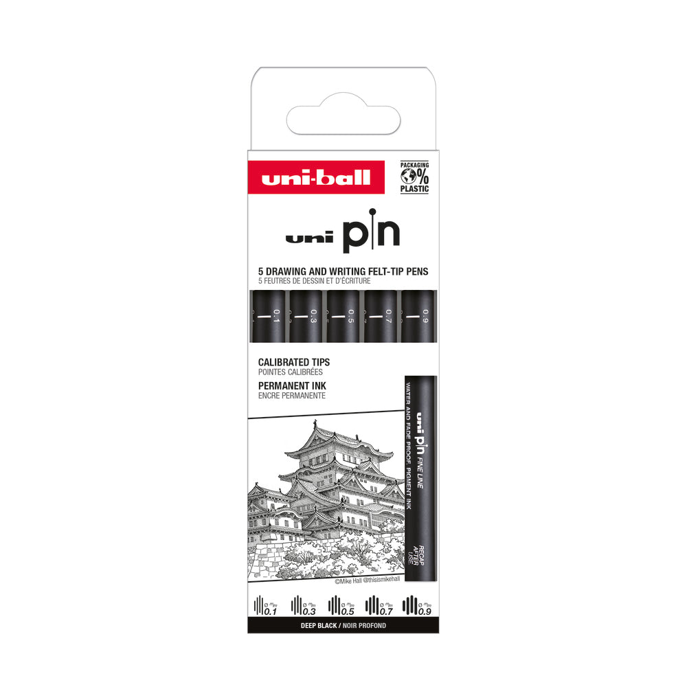 DRAWINGPEN UNI PIN fineliner SORT 0,1 - 0,9 MM