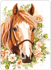Diamond art hest BRUN m/blomster 13 x 18 cm