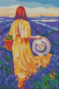 Diamond art Kvinde i lavendelmark 20 x 30 cm