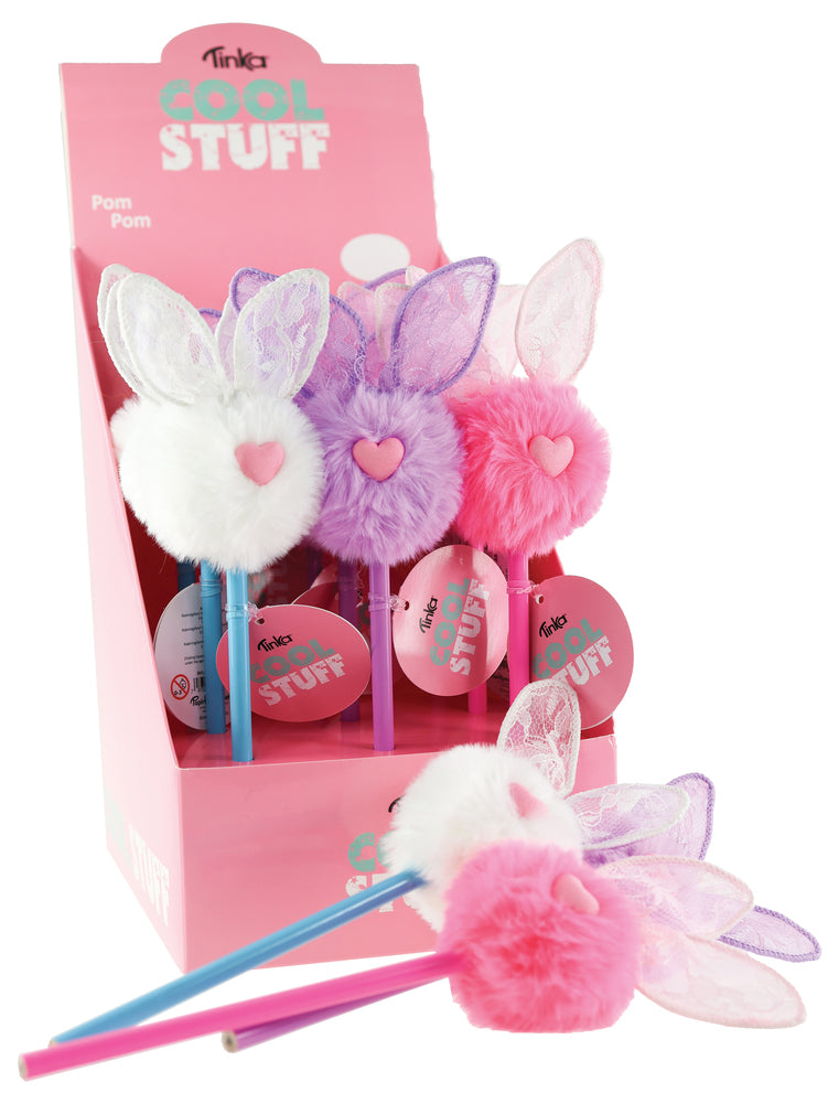 Blyant med kaninører og pom pom asst