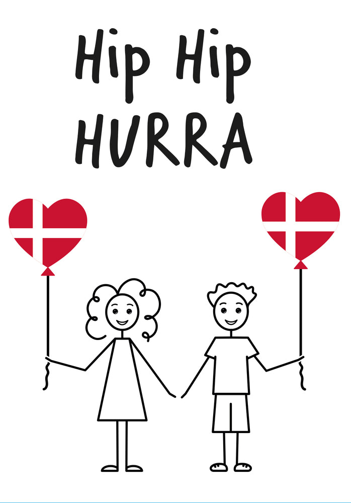 Kort 4/4 m/konvolutter hip hip hurra/tillykke