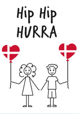 Kort 4/4 m/konvolutter hip hip hurra/tillykke
